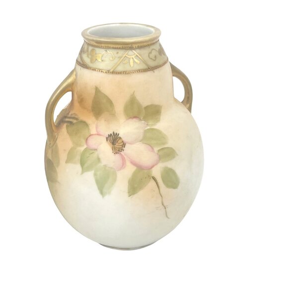 Antique Hand-Painted Kutani Porcelain Vase With Floral Design & Double Handles - Picture 3 of 9